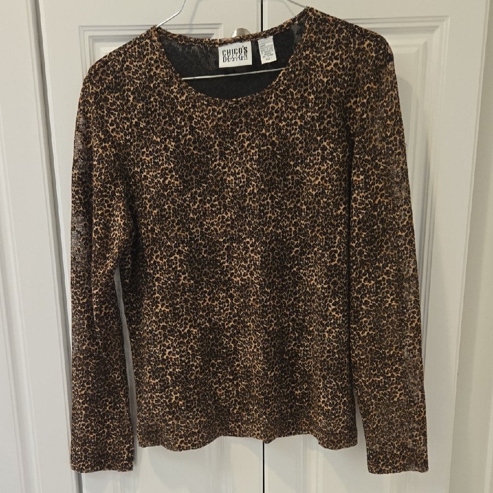 Chico's Leopard-Print Long Sleeve Top in Brown and Black